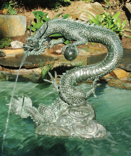 Asian Dragon with Oriental Power Orb Bronze Garden Statue Piped